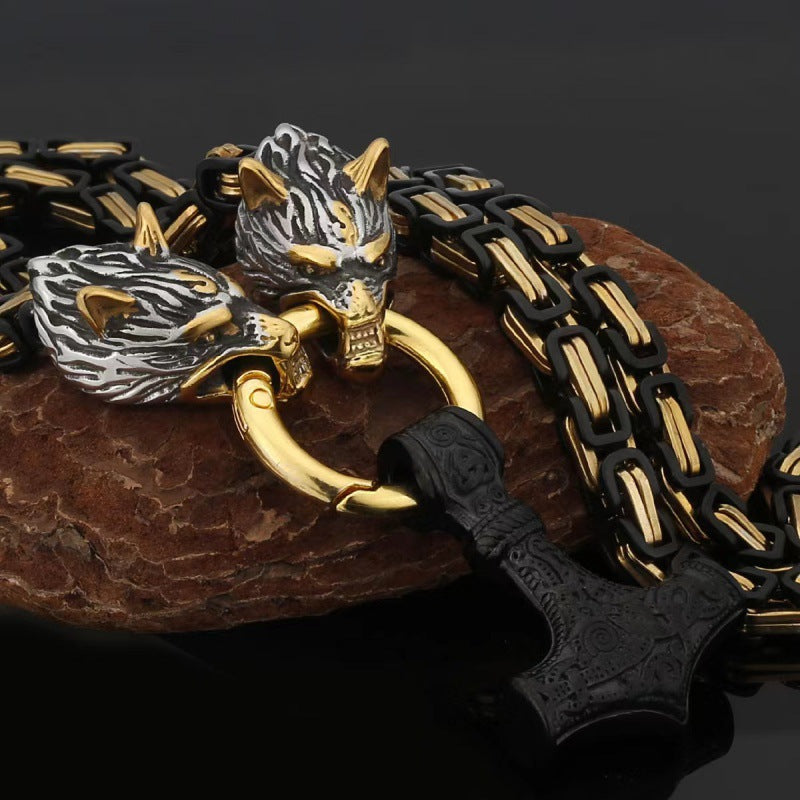 Two-color Wolf Head Domineering Men's Necklace Gold Impactor Accessories