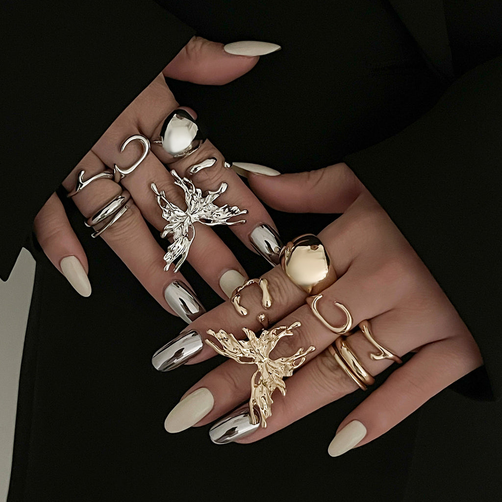 Womens Metal Smooth Butterfly Ring Set