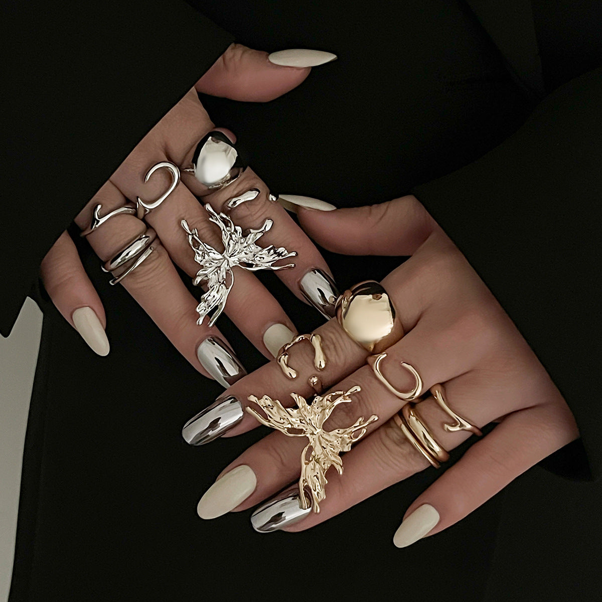 Womens Metal Smooth Butterfly Ring Set
