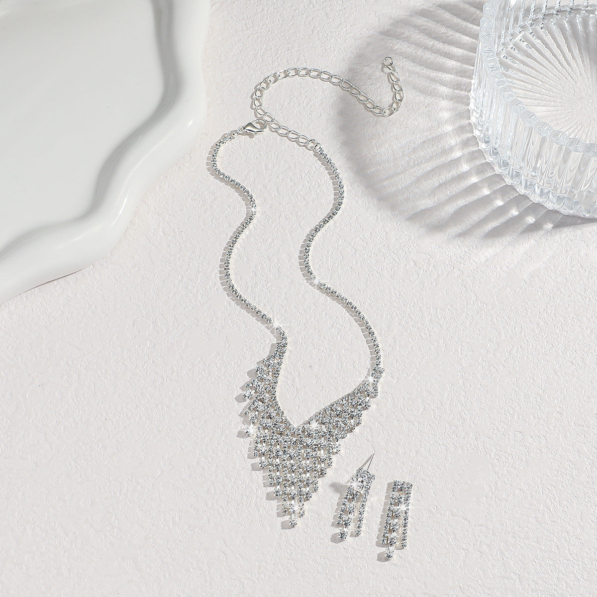 Women's Silver Earrings And Necklace Set