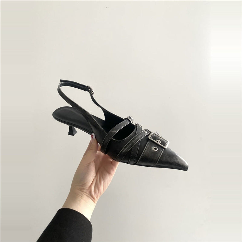Womens Retro Pointed-Toe Ankle-Strap High Heel Sandals