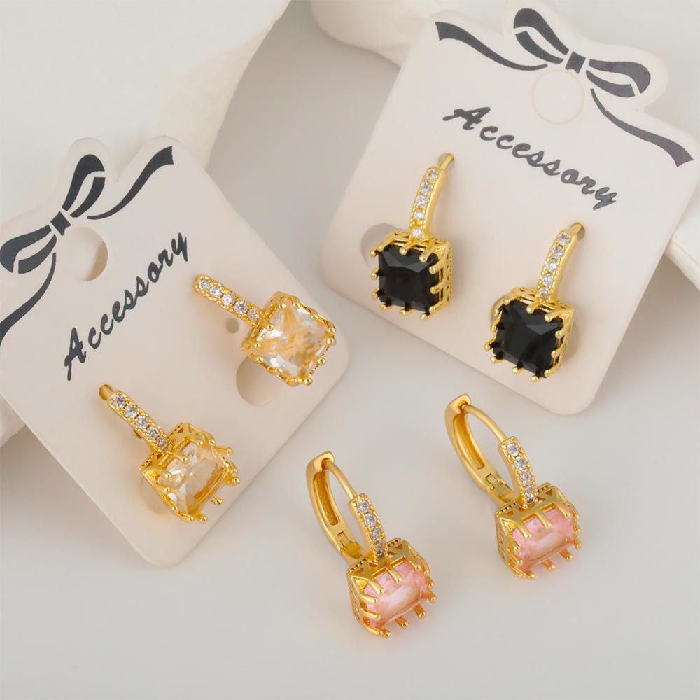 Copper-plated Real Gold Micro-pave Cubic Zirconia Earrings