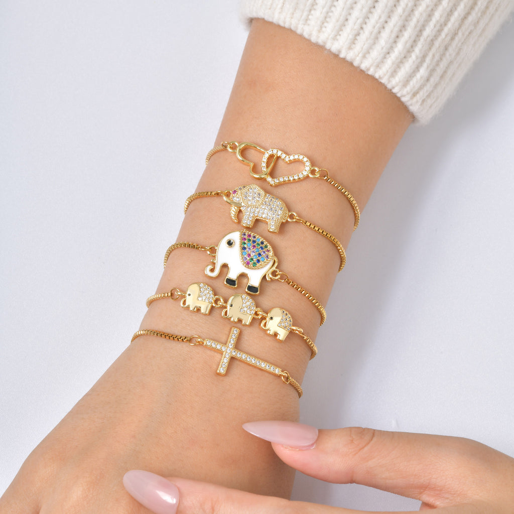 Copper Bangle With Inlays Colorful Resin-coated Zircons Exquisite Design Adjustable Size