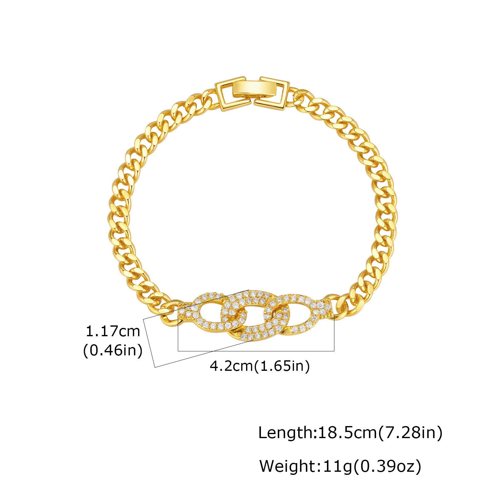 Zircon Micro-pave Copper Oval Ring Bracelet In Gold Color