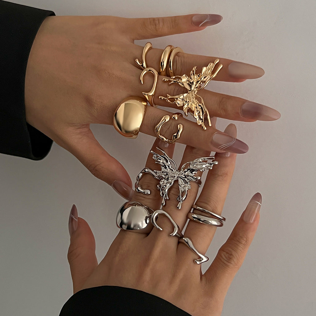 Womens Metal Smooth Butterfly Ring Set