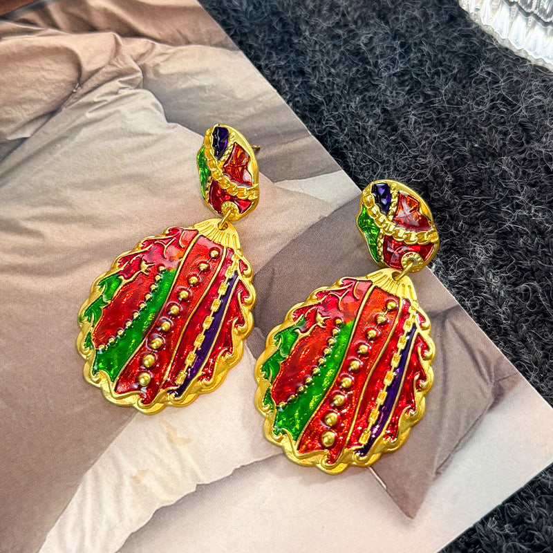 Retro Colorful Gemstone Court-Style Earrings