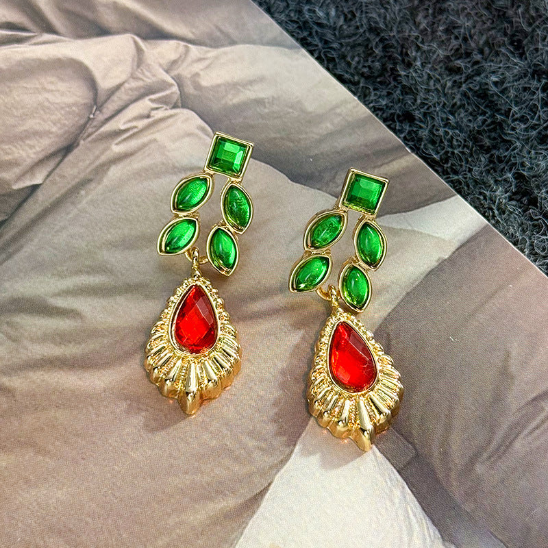 Retro Colorful Gemstone Court-Style Earrings