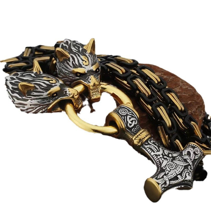 Two-color Wolf Head Domineering Men's Necklace Gold Impactor Accessories