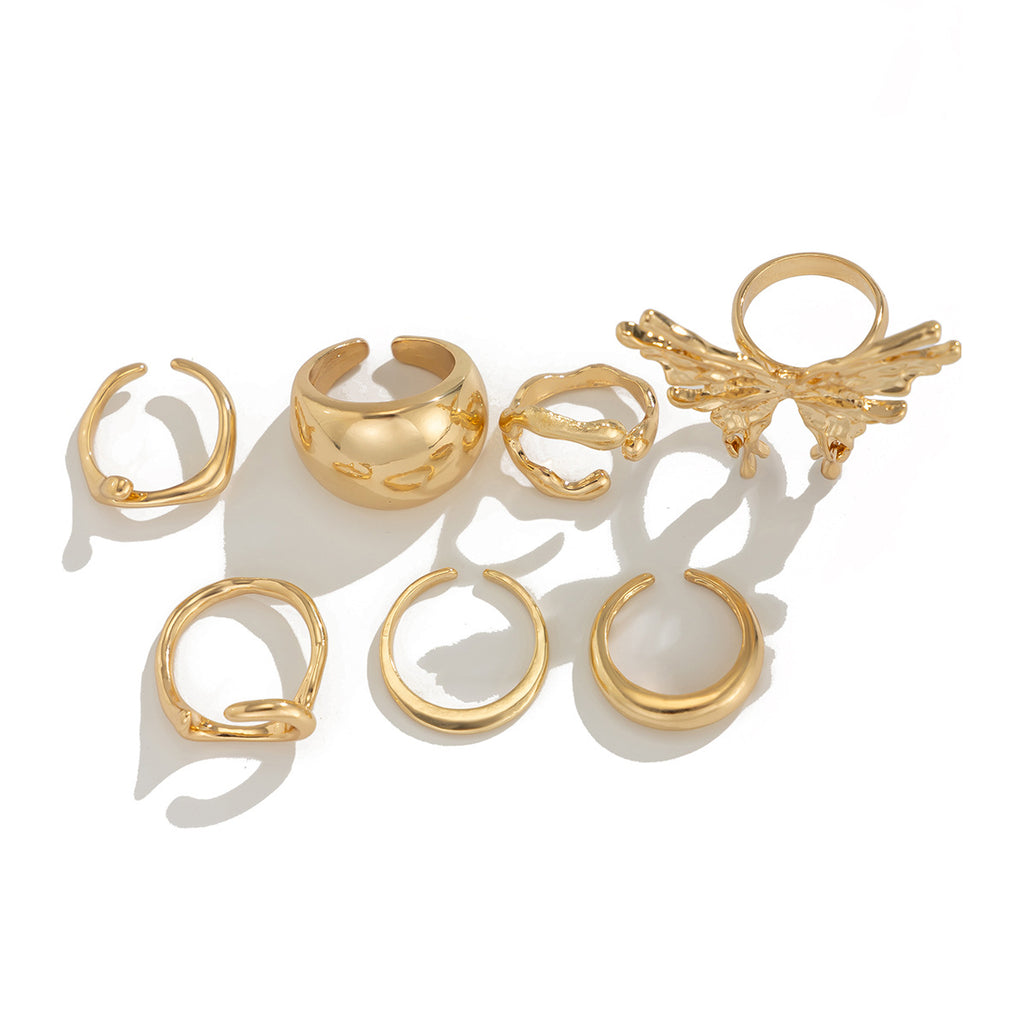 Womens Metal Smooth Butterfly Ring Set