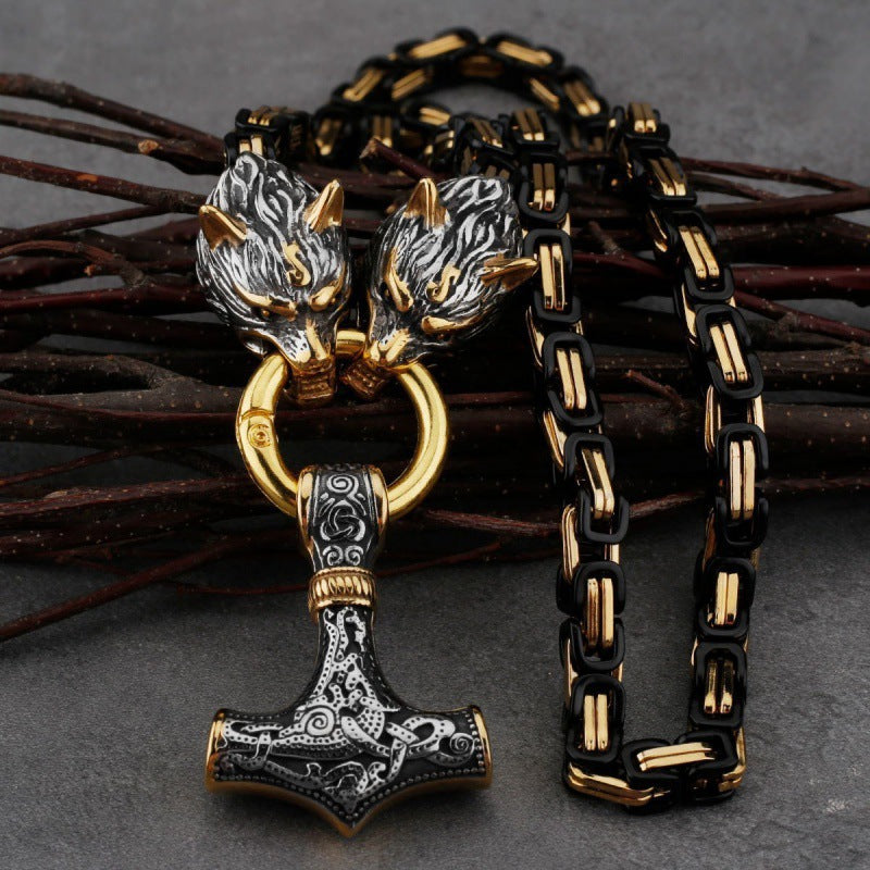 Two-color Wolf Head Domineering Men's Necklace Gold Impactor Accessories