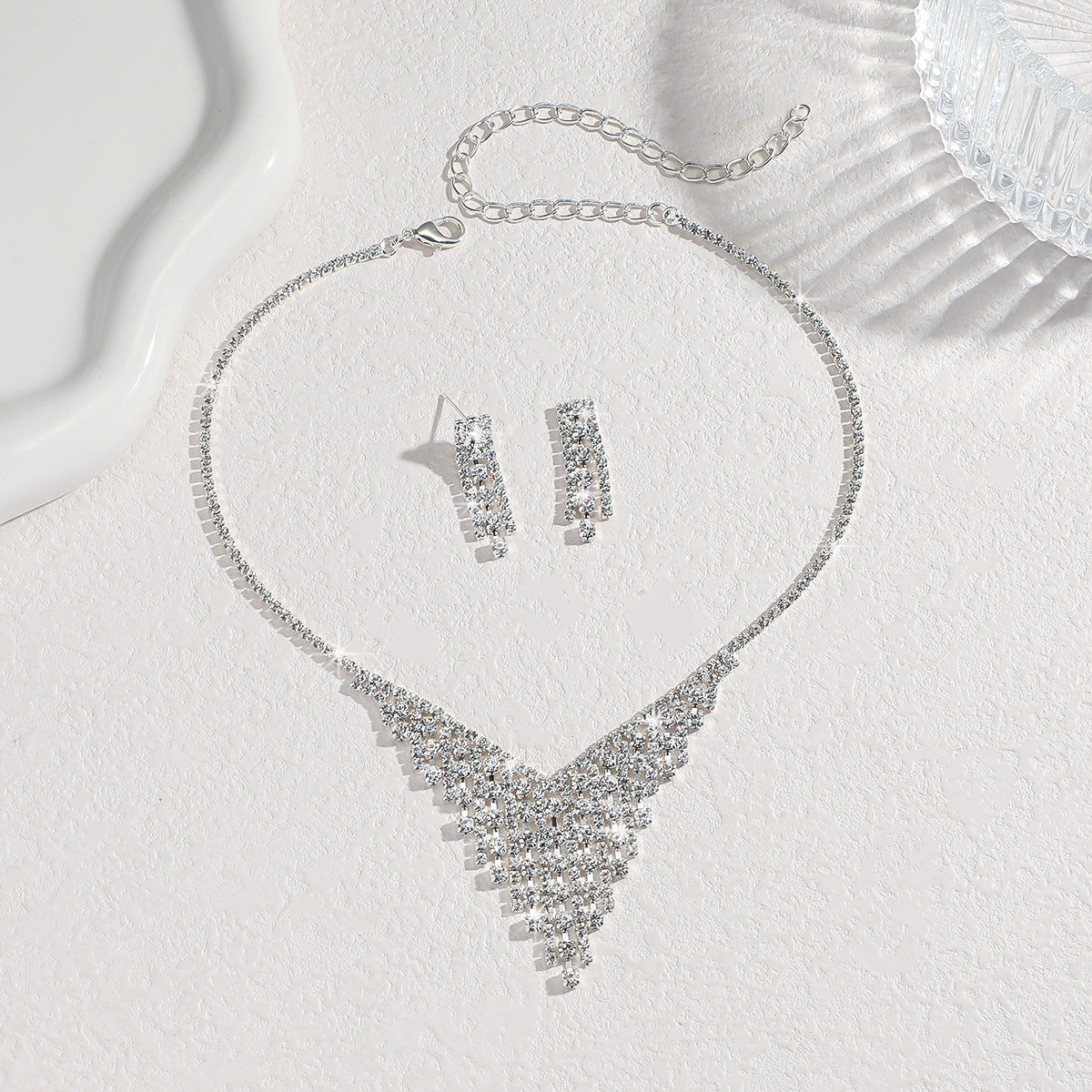 Women's Silver Earrings And Necklace Set