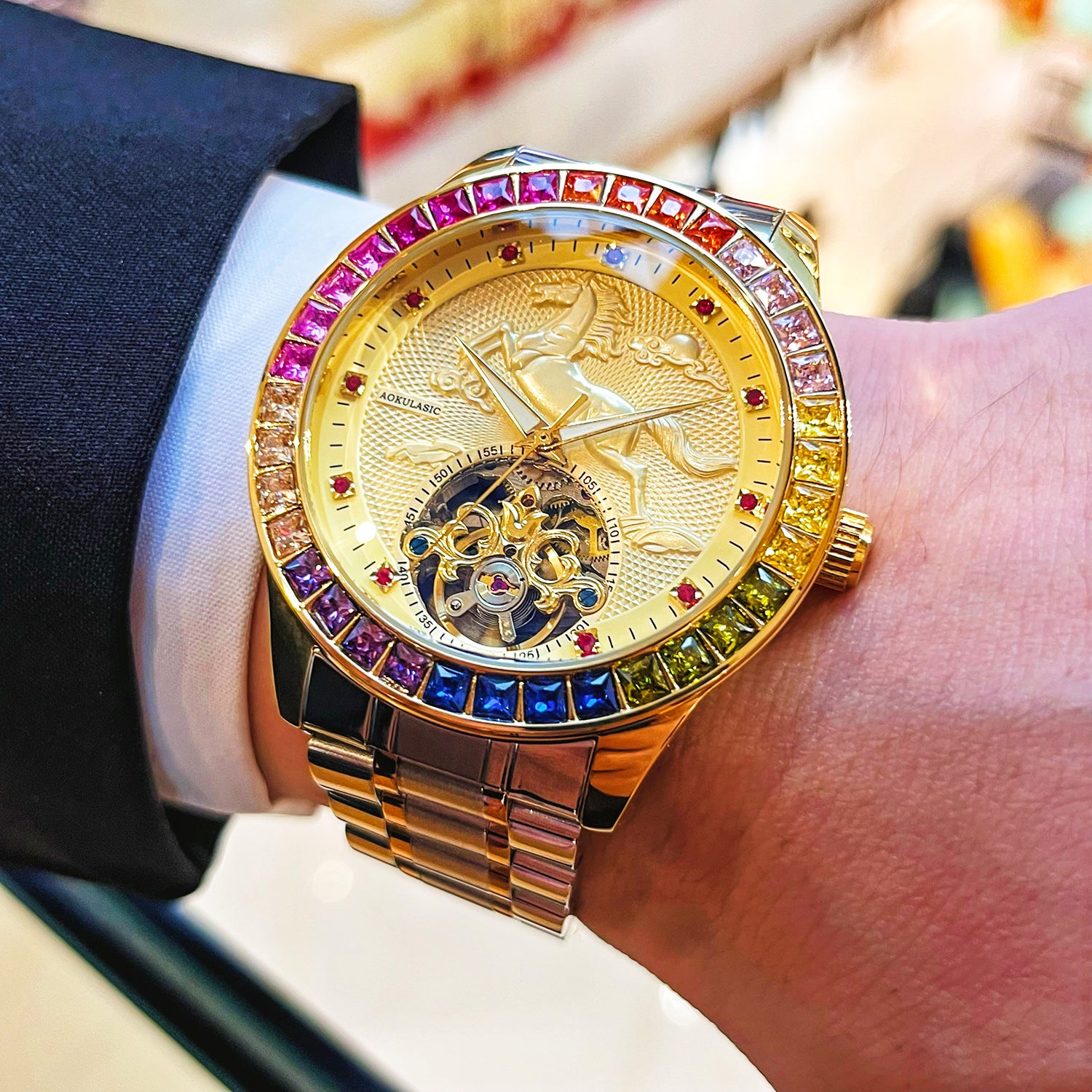 Mens Fully Automatic Mechanical Watch With A Large Flywheel