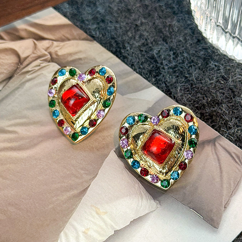 Retro Colorful Gemstone Court-Style Earrings