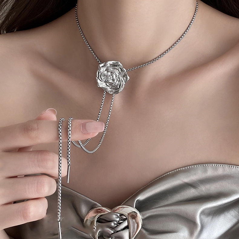 Adjustable Pull-String Rose Necklace For Women Simple Style