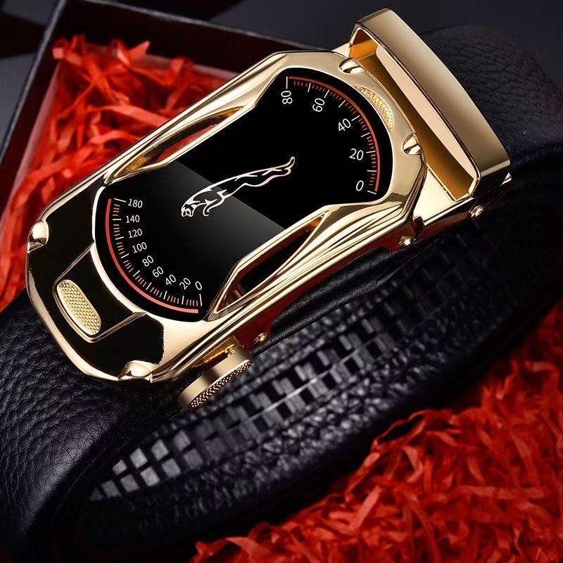 Mens Trendy Wide Leather Belt With Automatic Buckle