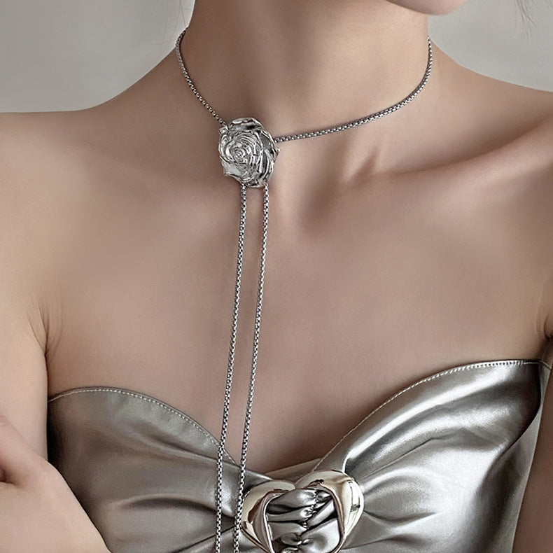 Adjustable Pull-String Rose Necklace For Women Simple Style
