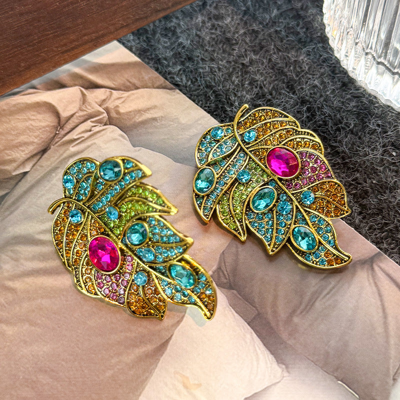 Retro Colorful Gemstone Court-Style Earrings