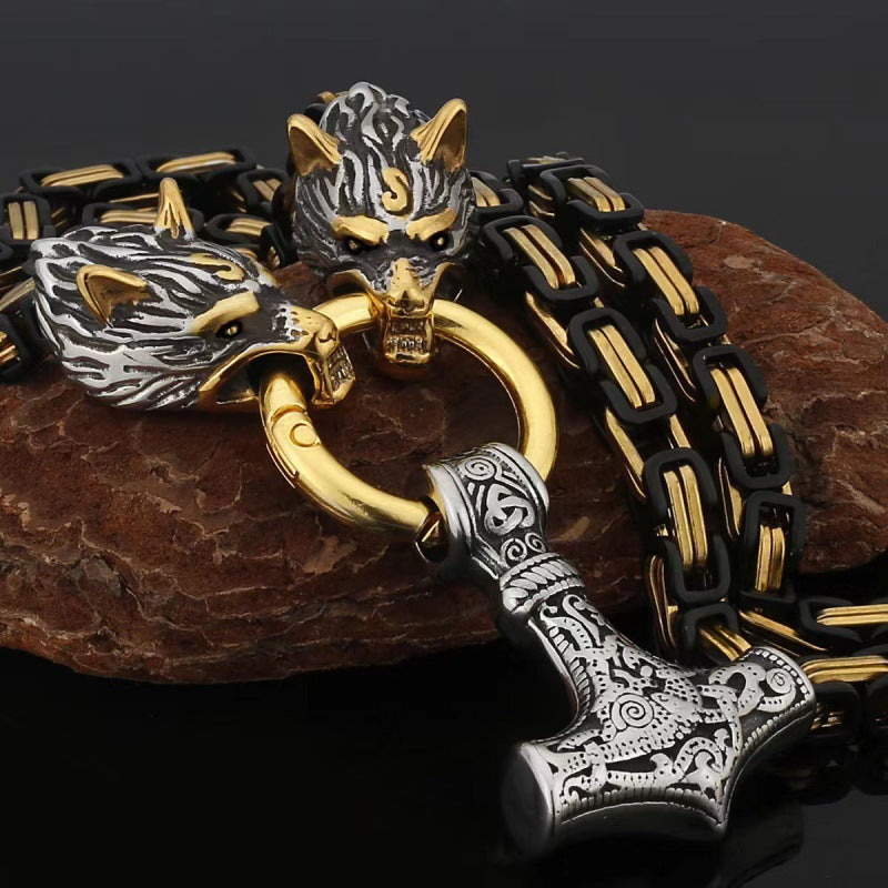Two-color Wolf Head Domineering Men's Necklace Gold Impactor Accessories