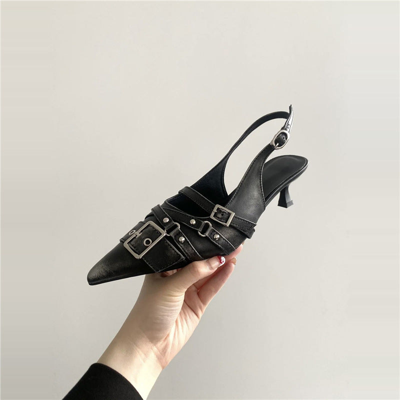 Womens Retro Pointed-Toe Ankle-Strap High Heel Sandals