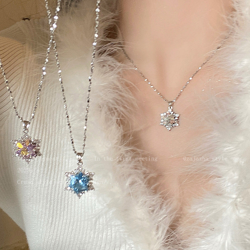 Snowflake Zircon Pendant Clavicle Necklace For Womenstylish And Minimalist