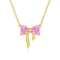 Bow-Knot Womens S925 Sterling Silver Light-Luxury Diamond-Encrusted Heart Necklace