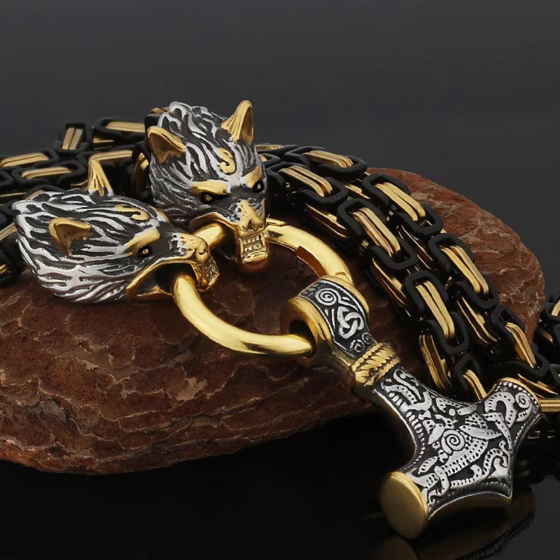 Two-color Wolf Head Domineering Men's Necklace Gold Impactor Accessories