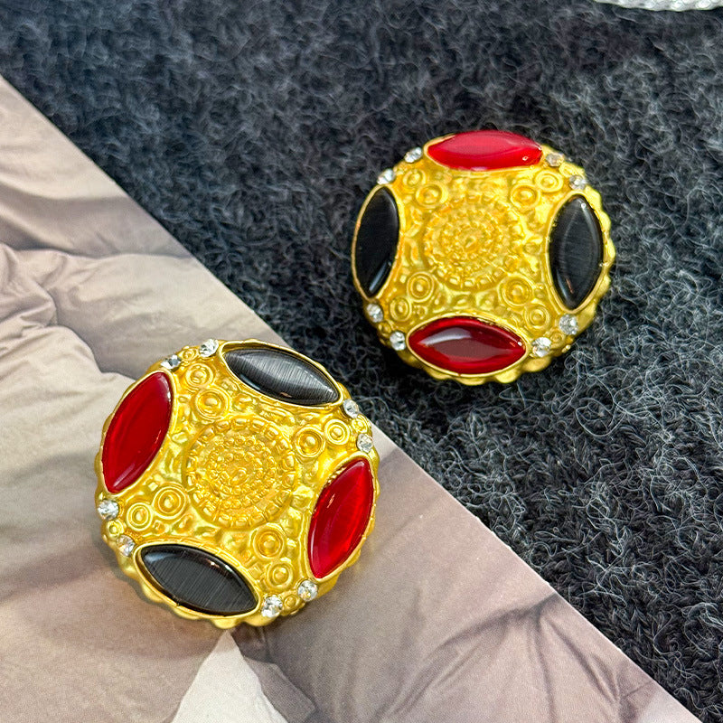 Retro Colorful Gemstone Court-Style Earrings
