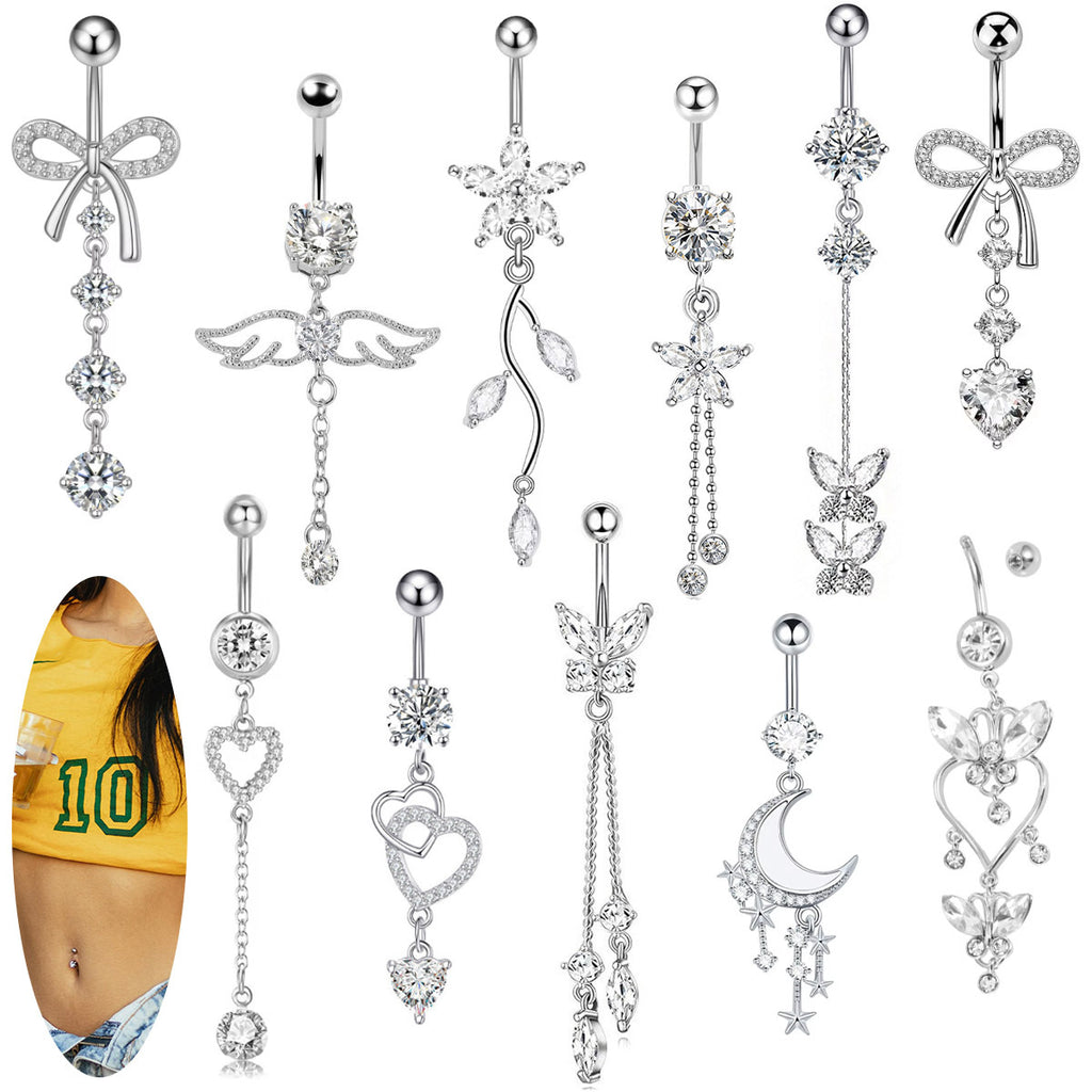 Butterfly Heart Zircon Minimalist Navel Piercing Jewelry