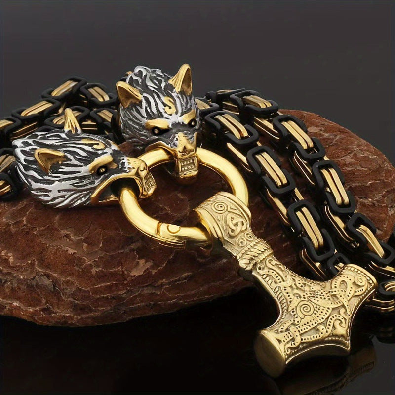 Two-color Wolf Head Domineering Men's Necklace Gold Impactor Accessories