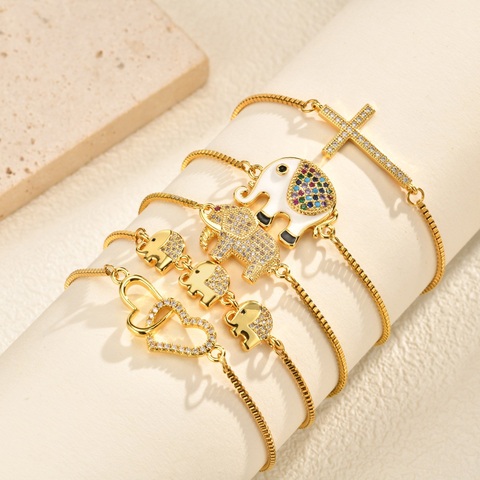Copper Bangle With Inlays Colorful Resin-coated Zircons Exquisite Design Adjustable Size