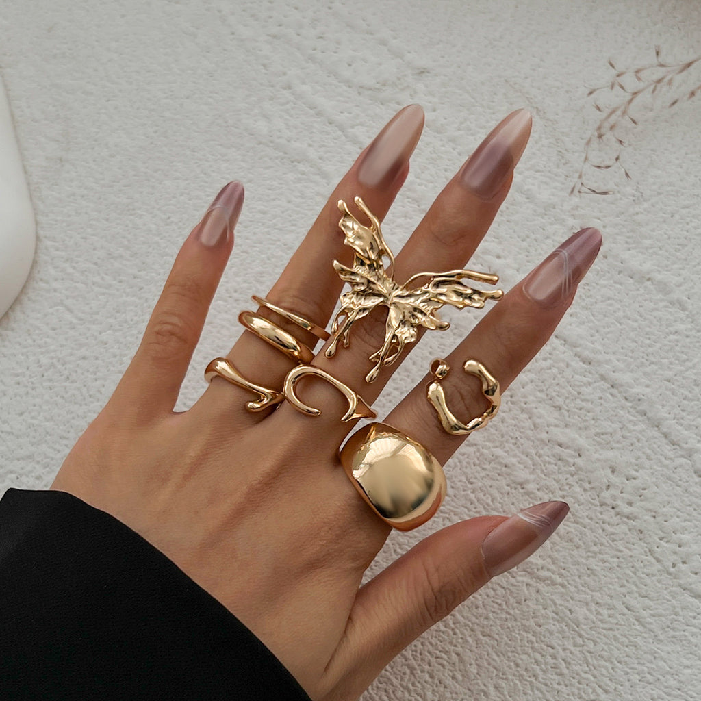 Womens Metal Smooth Butterfly Ring Set