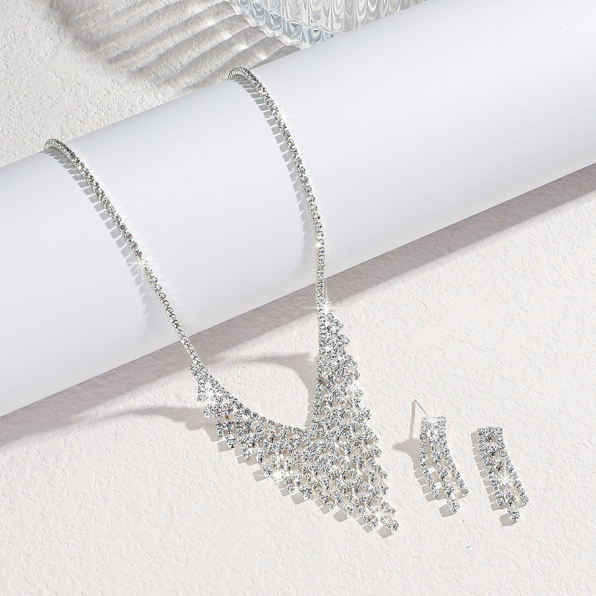 Women's Silver Earrings And Necklace Set