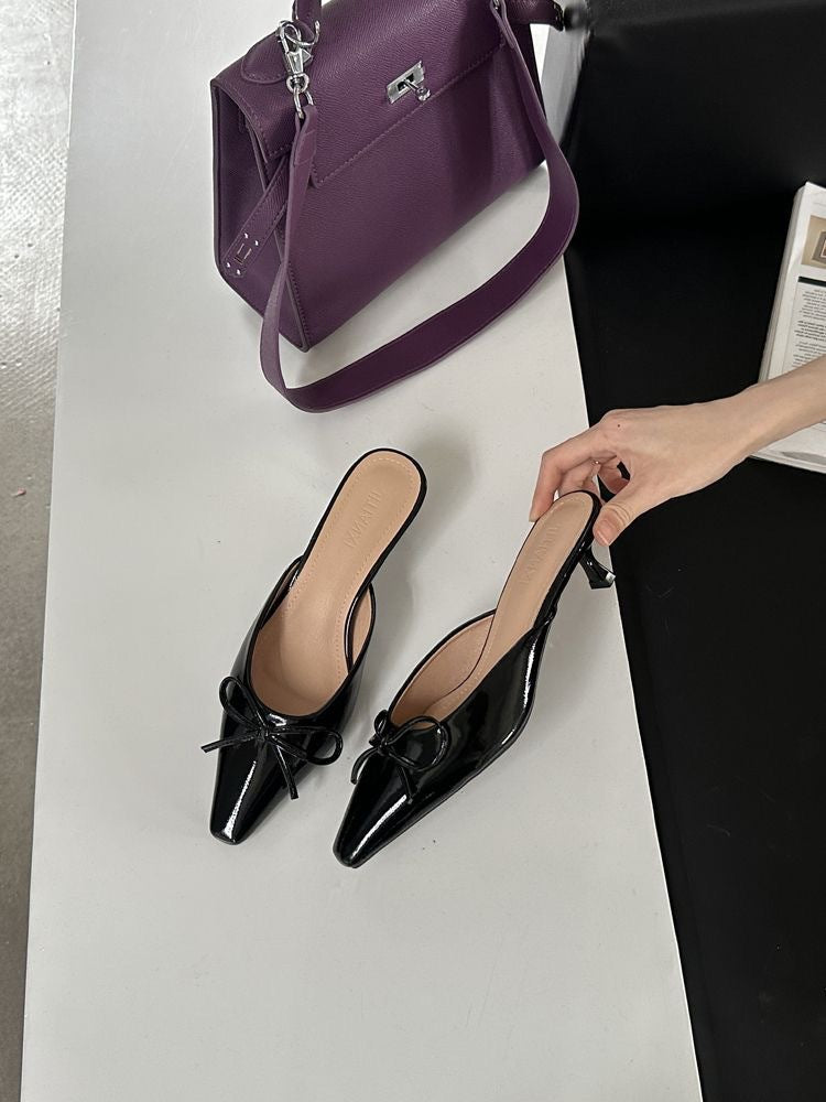 Womens Versatile Fashionable Low-Heel Bow Slippers