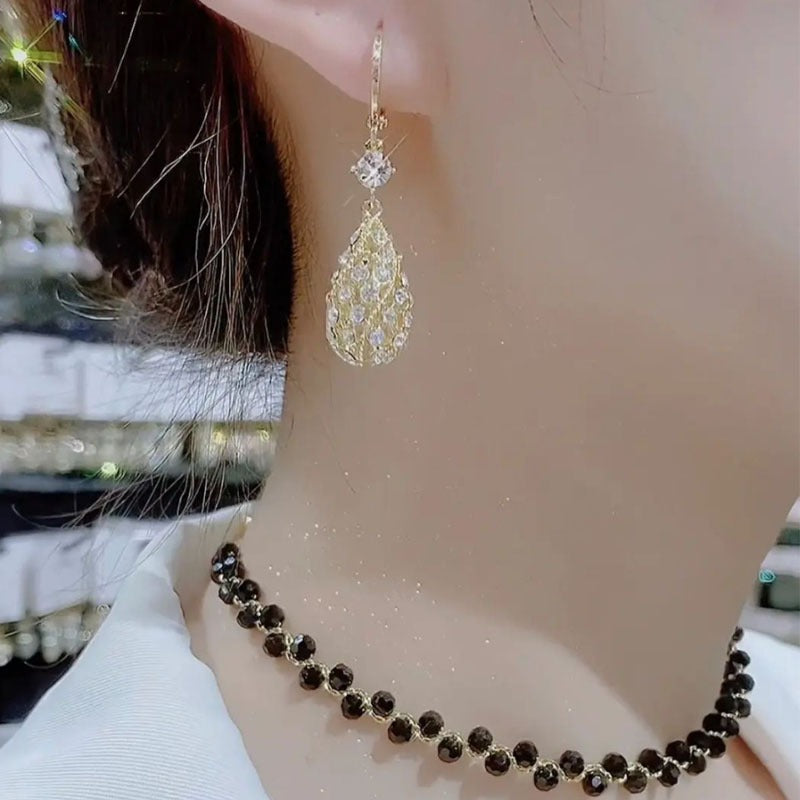 Super Flash Diamond-encrusted Water Drop Earrings Niche