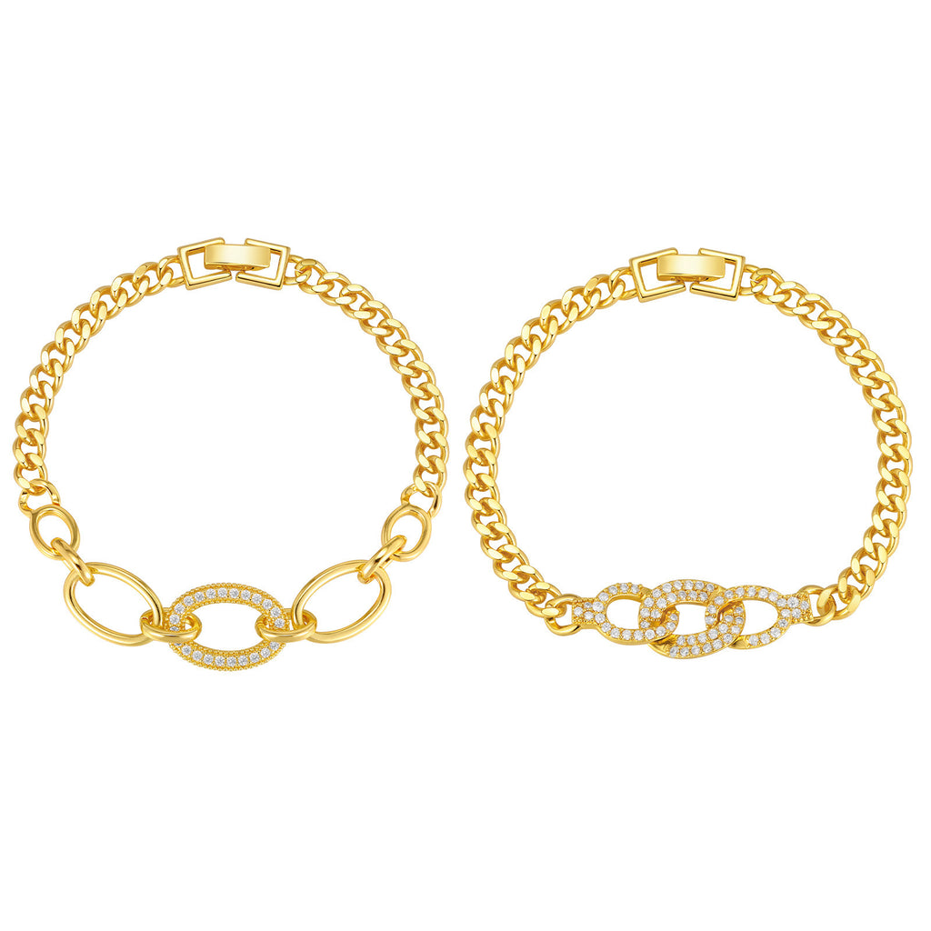 Zircon Micro-pave Copper Oval Ring Bracelet In Gold Color