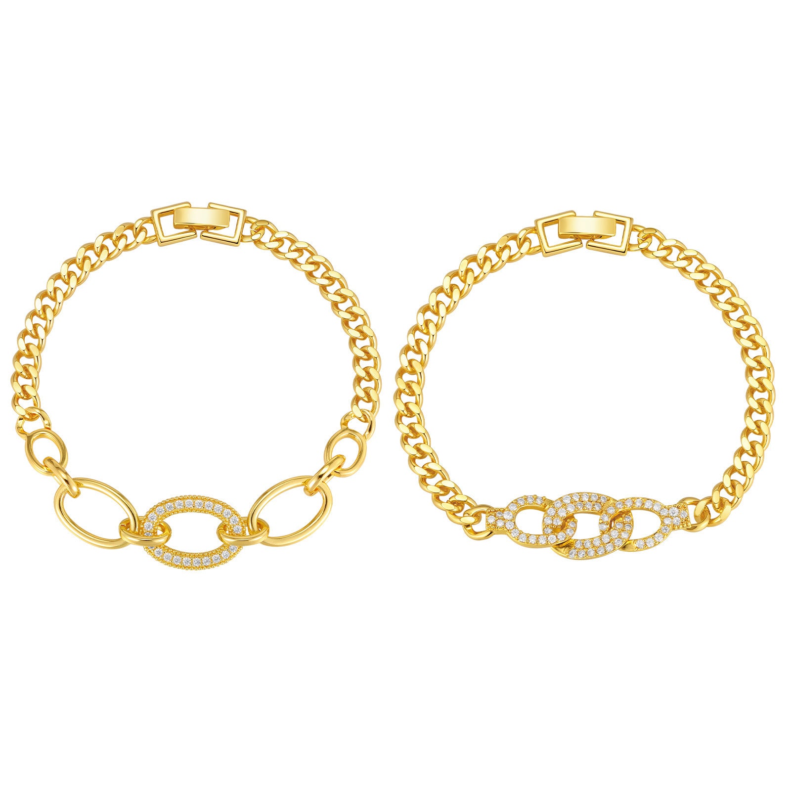 Zircon Micro-pave Copper Oval Ring Bracelet In Gold Color