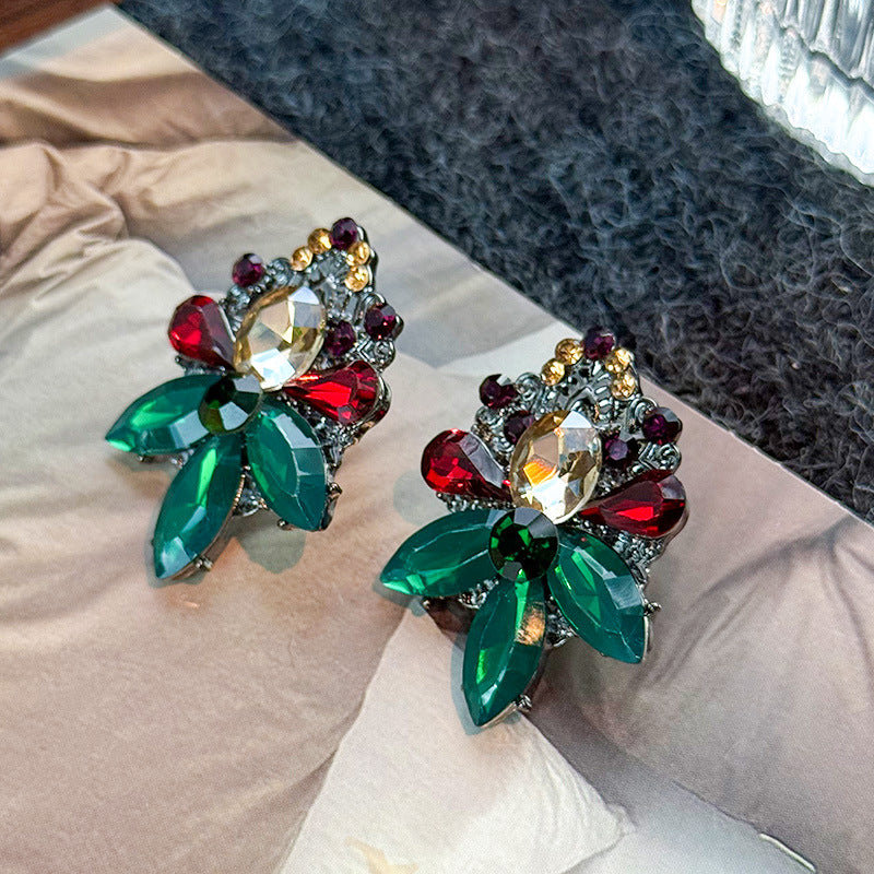 Retro Colorful Gemstone Court-Style Earrings