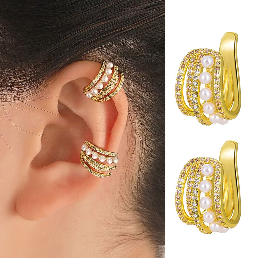U-shaped Hollowed-out Multi-layer Zircon Single Delicate Ear Bone Clip For Women