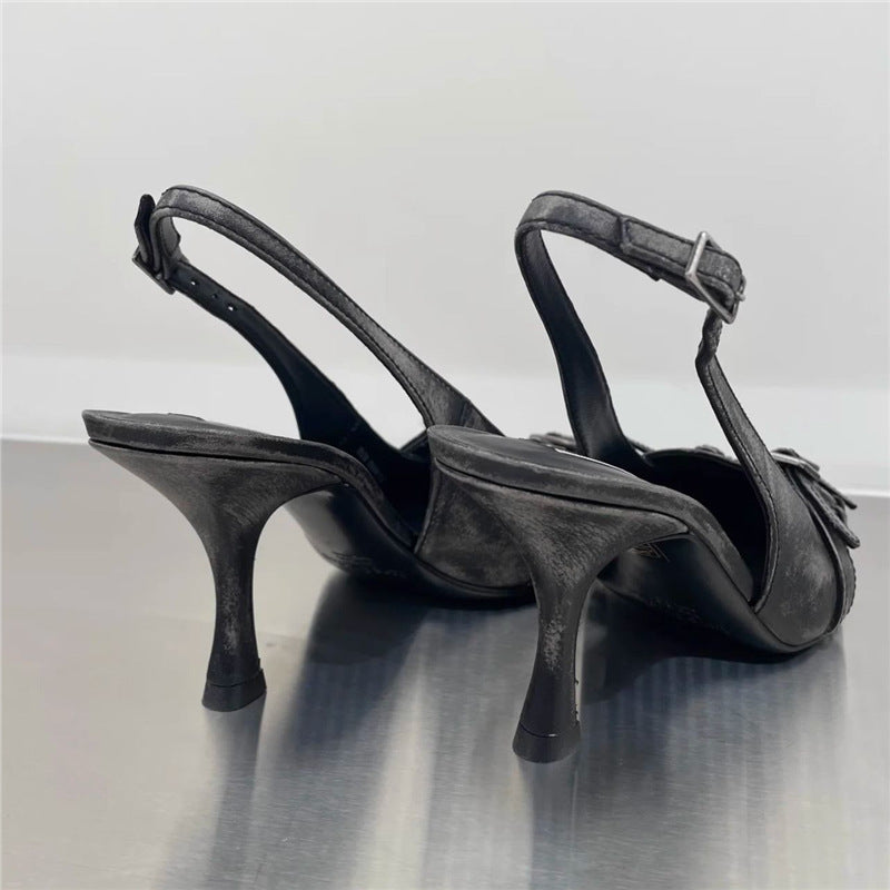 Womens Retro Pointed-Toe Ankle-Strap High Heel Sandals