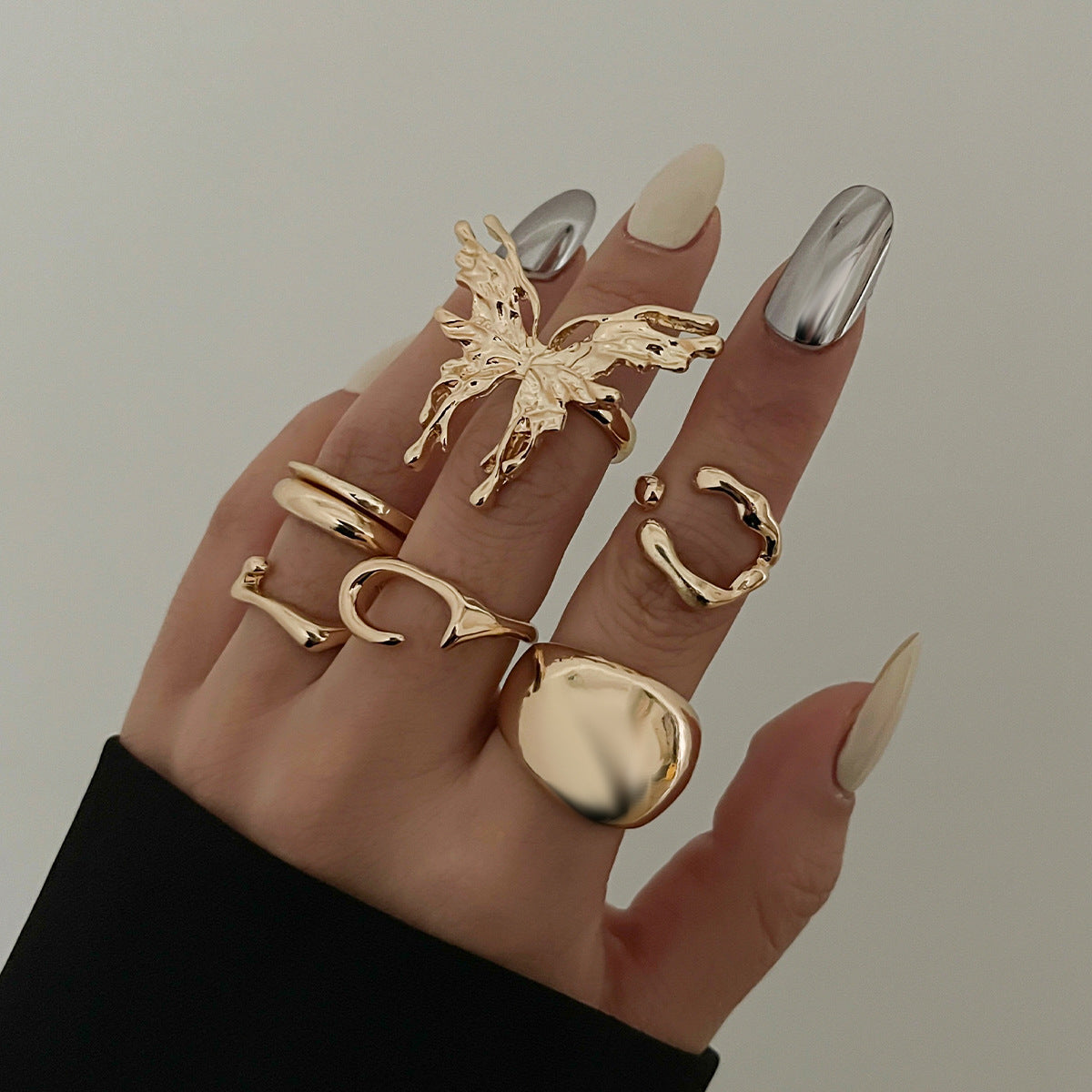 Womens Metal Smooth Butterfly Ring Set