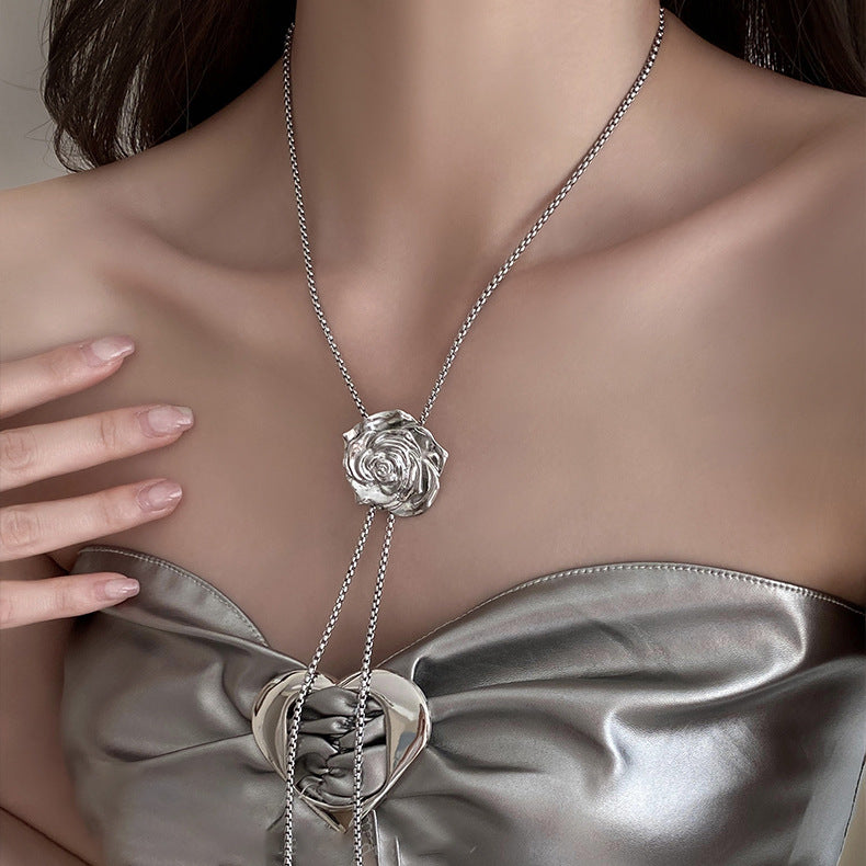 Adjustable Pull-String Rose Necklace For Women Simple Style