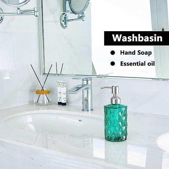 350ml Diamond White Glass Soap Dispenser Green