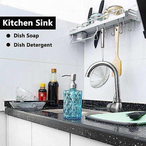 350ml Diamond White Glass Soap Dispenser Blue